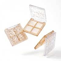 Palette à paupières vide en plastique transparent ambré, portable, personnalisable, carrée, avec design à ondulations d'eau à 4 compartiments, outils de maquillage cosmétique