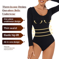 Chemise de base une pièce pour femme à manches longues et corsage ajusté - Vêtement sculptant une pièce sans couture pour le remodelage corporel
