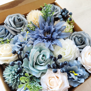 ชุดกล่องดอกไม้ทำมือคุณภาพสูง LH025 แจกันดอกไม้สีฟ้าสำหรับวันรับปริญญา วันแม่ อีสเตอร์ คริสต์มาส - Product Image 2