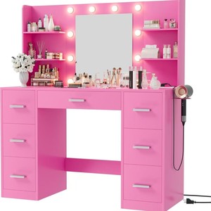 Mesa <span class=keywords><strong>de</strong></span> <span class=keywords><strong>Maquillaje</strong></span> Moderna Minimalista <span class=keywords><strong>con</strong></span> Espejo e Iluminación Integrada, <span class=keywords><strong>con</strong></span> Cajones <span class=keywords><strong>de</strong></span> Almacenamiento, para Esquina <span class=keywords><strong>de</strong></span> Dormitorio - Product Image 5