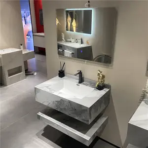 Wholesale Luxury Wall-mounted Artificial Stone Hand Washing Sink Quartz Wash Basin Marble Stone Bathroom Sink