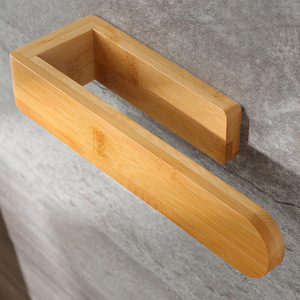 Toallero de bambú autoadhesivo de pared, diseño minimalista para baño y uso doméstico - Product Image 4
