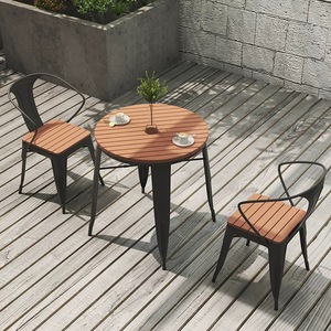 <span class=keywords><strong>Mesa</strong></span> redonda impermeable para exteriores, <span class=keywords><strong>Mesa</strong></span> compuesta de plástico y madera, <span class=keywords><strong>mesa</strong></span> de comedor de café de Metal, juego de <span class=keywords><strong>mesa</strong></span> y silla WPC para jardín - Product Image 5