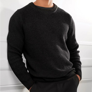 Herbst Winter Schwerer Gerippter Strickpullover für Herren mit Rundhalsausschnitt, Grober Vertikalgerippter Pullover, Strukturierter Klassischer Jumper, Entspannte Reguläre Passform - Product Image 4