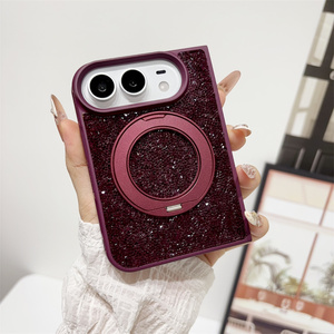 Funda de lujo con marco de diamantes, plegable, magnética, con soporte, para iPhone 18 Duo, con purpurina, anillo brillante y cubierta trasera de PC. - Product Image 5