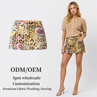 Dames mini-denimrok met luipaardbloemenprint, zakken in de middentaille, vintage Y2K korte rok