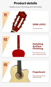 Guitarra Clásica G3901 <span class=keywords><strong>Directo</strong></span> de Fábrica, Guitarra Acústica de 39 Pulgadas con Cutaway de Corcho, Guitarra Clásica de 6 Cuerdas para Principiantes - Product Image 5