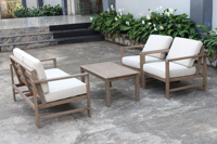 Ensemble de canapés et fauteuils pliants modernes de luxe en bois d'acacia pour l'extérieur, résistant aux intempéries, écologique et durable pour hôtels et villas
