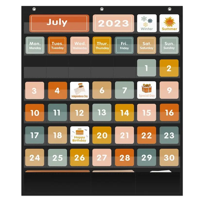 Fabriek Klaslokaal Kalender Pocket Grafiek Voor Kinderen Leren Zwarte Maandelijkse Kalender En Weer Pocket Chart Kantoor Scho