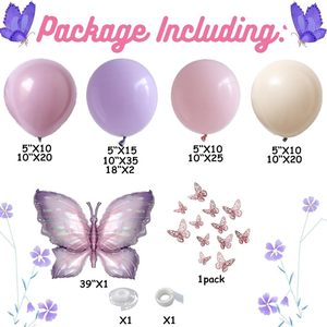 Kit Ghirlanda di <span class=keywords><strong>Palloncini</strong></span> a Tema Farfalla in Stock, Set Arco di <span class=keywords><strong>Palloncini</strong></span> in Lattice Monocolore per Decorazioni Feste Bambini - Product Image 3
