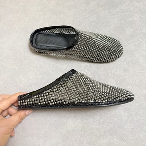 Mules plates en cuir véritable à empeigne en maille, style slip-on, respirantes, à bout fermé, demi-chaussons d'été 2026 pour femme, pour l'extérieur - Product Image 5