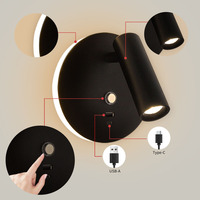 Lámpara de Lectura LED de Pared, Foco Concentrado con Tira de Luz, Lámpara Táctil Regulable con Puertos de Carga USB y Tipo-C Integrados