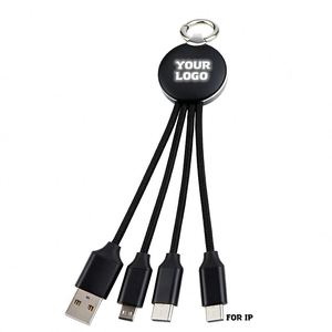 Promotional Business Gift Sets <b>3</b> in 1 Keychain Charger <b>Cable</b>, Portable Charging <b>Cable</b> with Customized LED Light up LOGO - Product Image 4