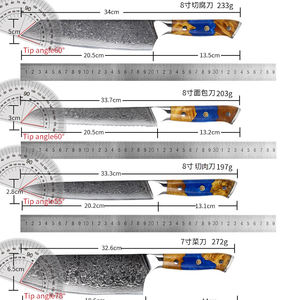 Ensemble de 12 couteaux de chef jetables professionnels pour droitiers, lame en acier Damas, manche en bois stabilisé à la résine bleue - Product Image 6
