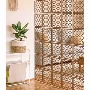 Panel Divisor de Habitaciones de Madera Suspendido, Pantalla de Pared Modular Portátil con Corte Láser en Bronce, Decoración de Pared Colgante - Product Image 2