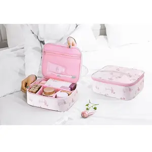 Custom Print Portable Ladies Cosmetic Bag Organizer Toiletry Train Case Adjustable Women Makeup Bag Travel Case