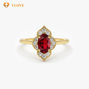 Cincin Pertunangan Buatan Laboratorium Batu Ruby Merah Alami Cincin Emas Berlian Bulat Emas Asli 18K Berlian Gaya Victoria - Product Image 2