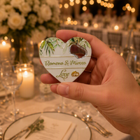 Ouvre-bouteille magnétique 2-en-1 en mélamine en forme de cœur, avec feuille d'or 3D florale, souvenir de mariage personnalisé, cadeau souvenir, vente en gros