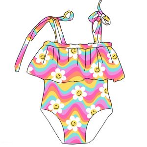Customized Print Plus Size Baby Ruffle-Strap Halter <b>Swimsuit</b> Romper with Adjustable Straps and Waterproof Design - Product Image 1