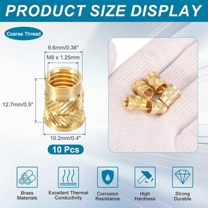Inserts filetés à sertir thermiquement en laiton, métriques, à corps moleté, type écrou en T, filetage femelle, M4-M10, classe 4.8 6.8, droite - Product Image 3