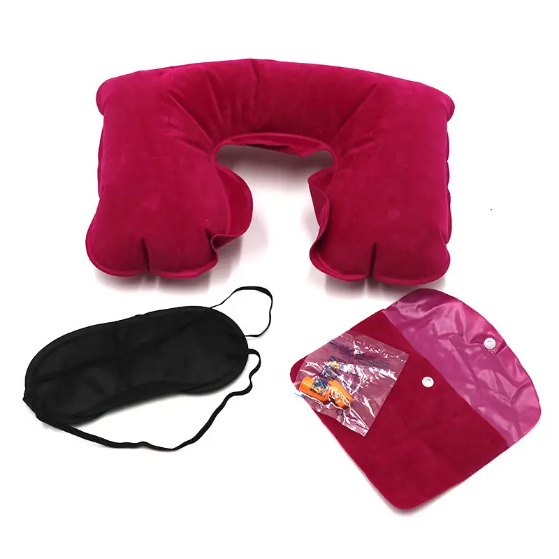Travel Gift Set Earplug and Eye Mask U Shape Inflatable Rest Neck Pillow
