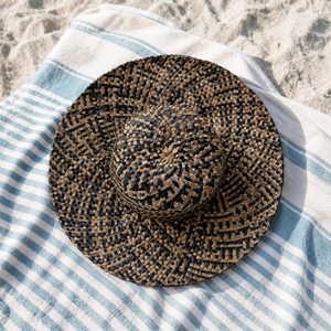 Sombrero de Pescador Lontar con Ala Ancha, Diseño Geométrico, Protección Solar, Playa, Verano, Unisex, Adulto, Casual, Estilo Étnico Bali - Product Image 2