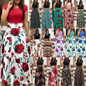 3XL 4XL 5XL artı boyutu kadın elbise nokta Patchwork zarif parti çiçek Maxi elbise bayanlar yaz rahat moda kadın elbise - Product Image 2