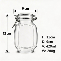 Pot en verre à forme polygonale de 420 ml avec couvercle à clip, hermétique et alimentaire, pour café, bonbons, sucre, épices, thé et projets DIY