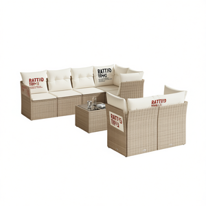 Ensemble de canapés de jardin en rotin beige, rotin PE, 6 places, mobilier d'extérieur, design contemporain, pieds réglables - Product Image 1