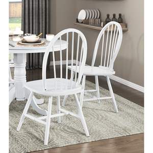 DB Farmhouse Style <b>White</b> Finish Side <b>Chairs</b> Set 2 Casual Dining <b>Kitchen</b> Windsor Back <b>Chair</b> Wooden Furniture for Traditional Use - Product Image 1