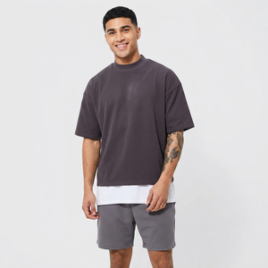 เสื้อยืด100% บ็อกซี่ฟิตทรงโอเวอร์ไซส์ผ้าคอตตอนเสื้อผ้าแนวสตรีทสะพายไหล่แบบวางลงโลโก้แบบกำหนดเองเสื้อยืดครอปคุณภาพสูงสำหรับผู้ชาย - Product Image 1