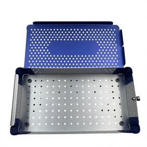 High Quality Aluminum Surgical Sterilization Tray Box 245 x 150 x 50 mm Blue Coated Reusable <b>Instrument</b> Storage Case with Lid - Product Image 1