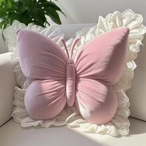 New-style Princess-inspired Soft Office <b>Back</b> <b>Cushion</b> Modern Lace Bow Throw Pillow Butterfly-shaped PP Cotton Solid - Product Image 4