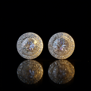 Boucles d'oreilles en or blanc avec diamants ronds taille brillant, couleur G, diamants naturels, style classique, bijoux de mariage pour femmes, certifiées GIA - Product Image 2