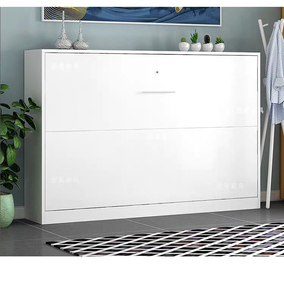 Letto a parete singolo pieghevole in legno a scomparsa bianco orizzontale di piccolo spazio facile da montare per camera da letto - Product Image 2