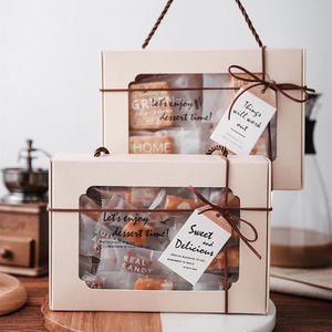 Brown Bakery Cupcake Boxes Clear Carton Swiss Cake Roll Macaron Box
