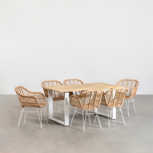Modern Rectangular Metal Dining <b>Table</b> Set Commercial Use Restaurant Furniture 6 Chairs Customized Sizes Colors Hotels Kitchens - Product Image 1