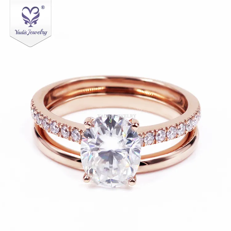 Yadis 14k 18k Rose Gold Oval Cut DEF VVS bridal jewelry engagement rings for women moissanite ring set