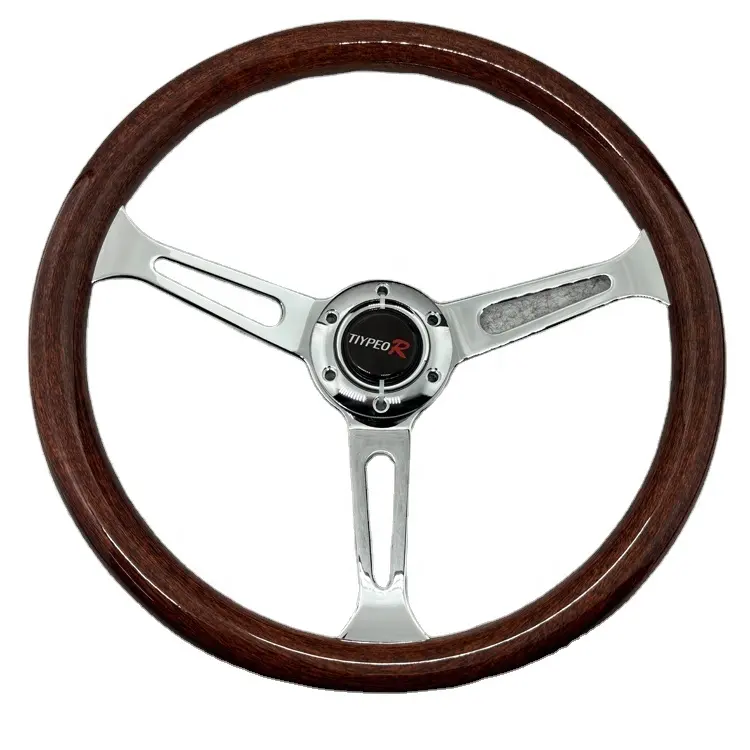 Leaders Universal 15 inch classic electroplated bracket solid wood brown steering wheel