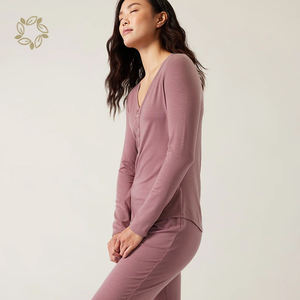 Vêtements de nuit pour femmes, Henley, t-shirt de sommeil à boutons et Jogger, pyjama de maternité en bambou, pyjama de grossesse écologique - Product Image 5