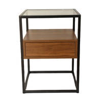 Table d'appoint en verre avec tiroir en bois au design unique Table d'appoint à deux étages
