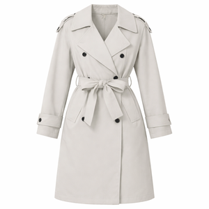 Manteau <span class=keywords><strong>Trench</strong></span> <span class=keywords><strong>Mi</strong></span>-<span class=keywords><strong>Long</strong></span> Personnalisé pour <span class=keywords><strong>Femme</strong></span> en Mélange Lin et Coton <span class=keywords><strong>Beige</strong></span>, Double Boutonnage, Revers Cranté, Ceinture à Nouer, Épaulettes - Product Image 2