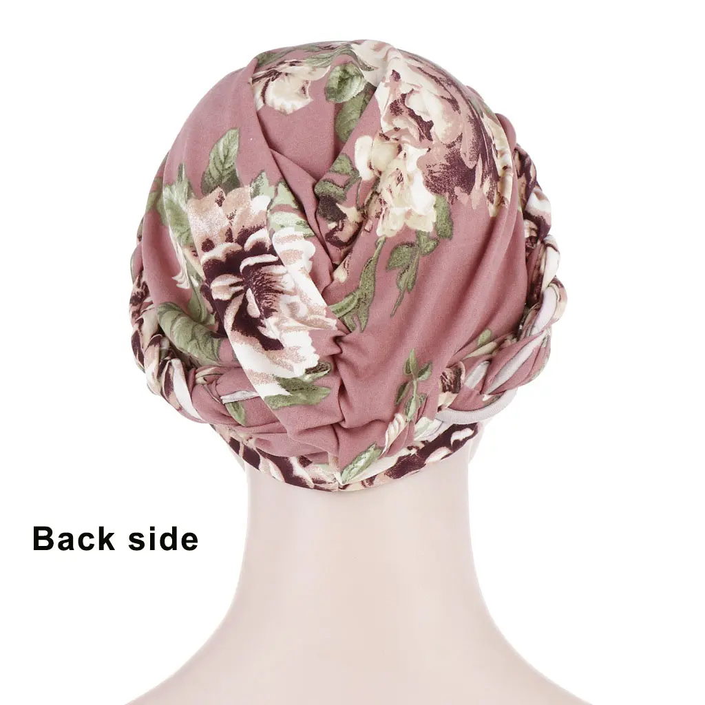 Knotted Turban Flower Print Head Wrap Silky Turban for Women Hairband