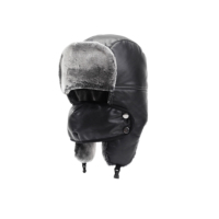 Chapeau Trapper Vintage en Cuir PU pour Homme, Bonnet Ushanka Hiver Chaud Doublé Fausse Fourrure avec Masque Facial Amovible YIGUAN 58-60CM, Vente en Gros pour l'Extérieur