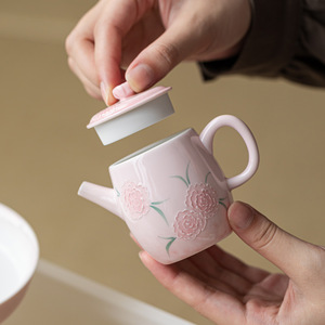 Guanlan Ceramic Teapot Powder Glaze Relief Floral Pattern With Lid Kung Fu <b>Tea</b> <b>Set</b> For Afternoon <b>Tea</b> - Product Image 1