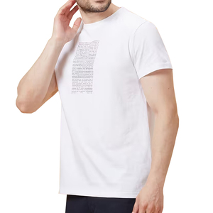 Camiseta de algodón de manga corta con cuello redondo y estampado gráfico de texto vertical para hombre - Product Image 1