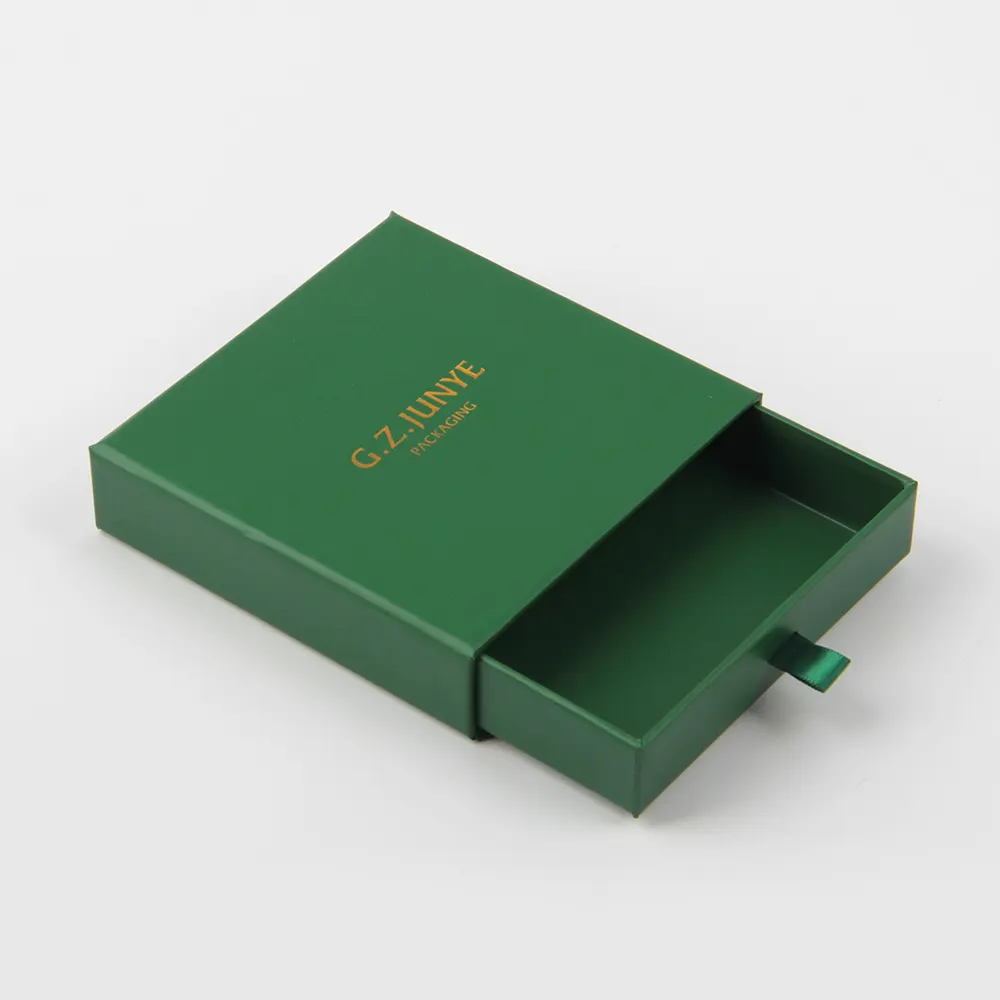 Papel eco amigável personalizado pequena caixa de jóias verde caixa pequena de gaveta deslizante com logotipo