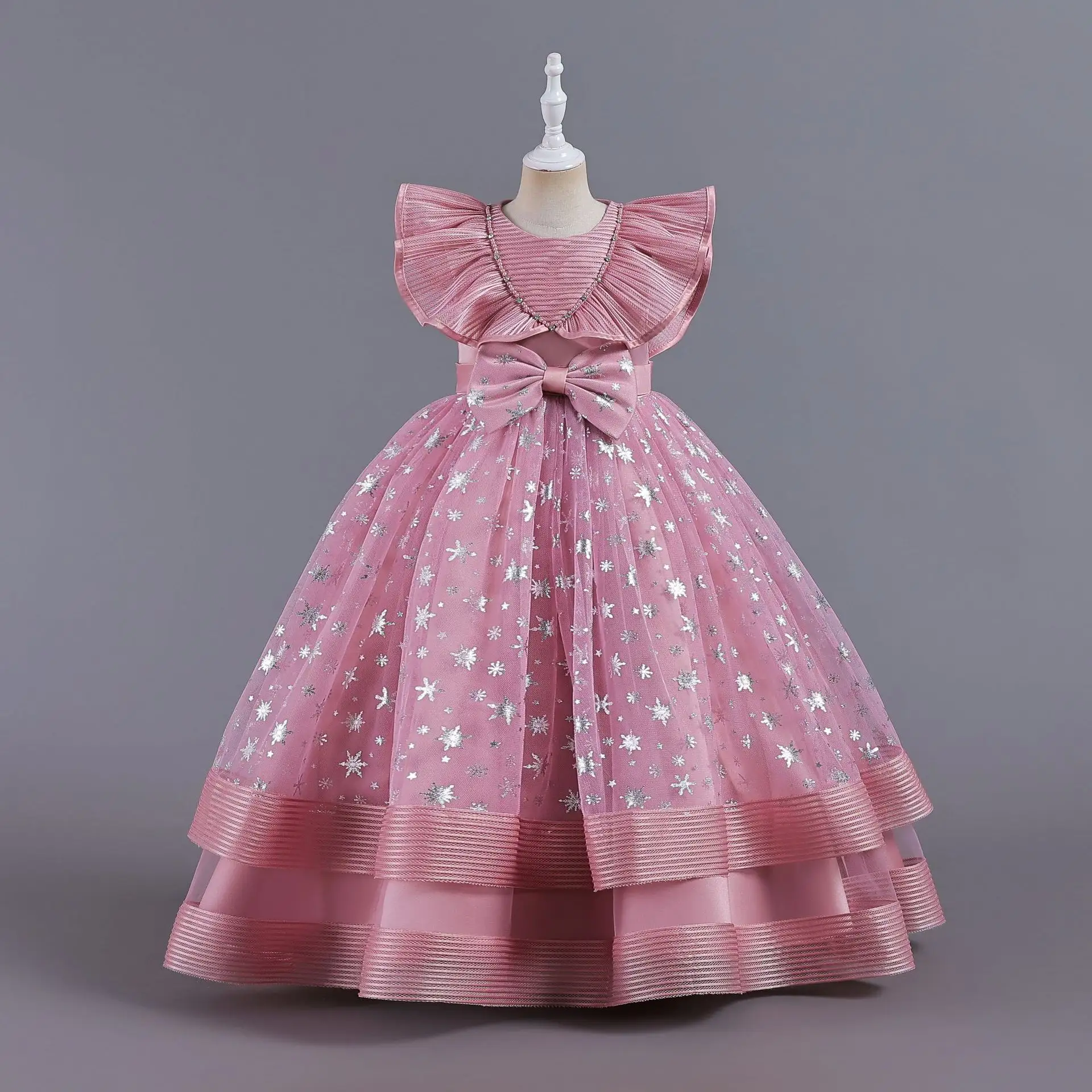 2023 nouvelles filles petites manches volantes robe de bal pour enfants robe de princesse robe de Performance de Piano