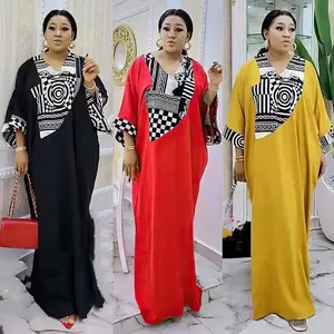 Middle East Muslim casual loose printed plus size robe daffah abaya thobe ramadan elegant long dress women Islamic clothing