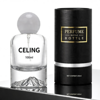 Flacon de parfum en verre classique de luxe créatif, design à fond épais volcanique, vaporisateur fin, 30 ml, 50 ml, 100 ml avec couvercle sphérique